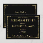 ゴールド箔 アートデコ 結婚式 リハーサル 招待状 黒 (正面/裏面)