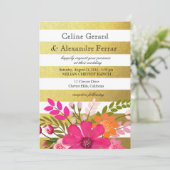 ゴールド箔 ストライプ フォークロア フラワー ウェディング フクシア 招待状 (スタンド正面)