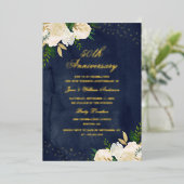 ゴールド箔 ネイビー ゴールド 花柄 50周年記念 箔招待状 (立ち正面)
