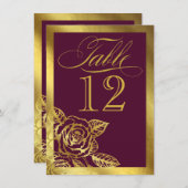 ゴールド箔 バーガンディ ヴィンテージ ボタニカル テーブル カード (正面/裏面)