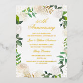ゴールド箔 フローラルリース アニバーサリー 箔招待状 (正面)