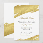 ゴールド箔 ブラシストローク エレガント モダン ウェディング セーブザデート (正面/裏面)