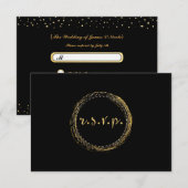 ゴールド箔＆ブラック モダングラムール サークル RSVP カード (正面/裏面)