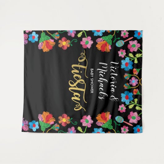 ゴールド箔 メキシカンフィエスタ刺繍 背景 タペストリー (正面(横))