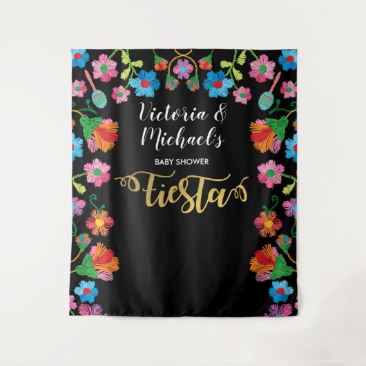 ゴールド箔 メキシカンフィエスタ刺繍 背景 タペストリー (正面)