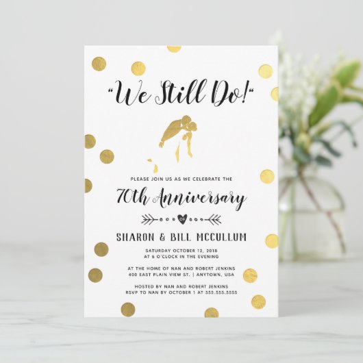 ゴールド箔 私たちはいまだに愛を誓う | 70周年結婚記念日 招待状 (スタンド正面)