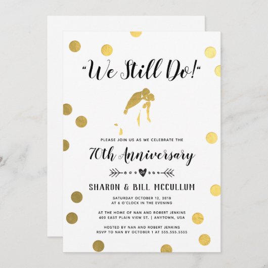 ゴールド箔 私たちはいまだに愛を誓う | 70周年結婚記念日 招待状 (正面/裏面)