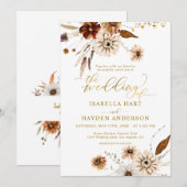 ゴールド箔 秋 ボヘミアンテラコッタ ニュートラル ウェディング 招待状 (正面/裏面)