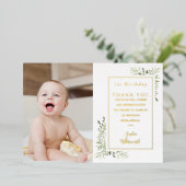 ゴールド箔 1歳誕生日感謝写真カード 箔招待状 (立ち正面)