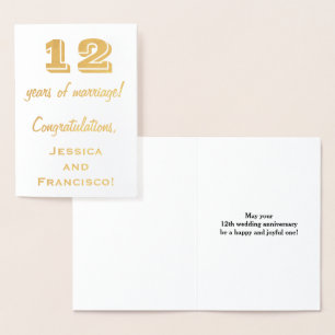 ゴールド箔 12周年 結婚記念日 + オーダーメイド ネーム 箔カード