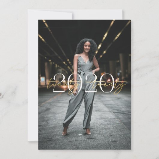 ゴールド箔 2020 タイポグラフィー 卒業招待状 招待状 (正面)