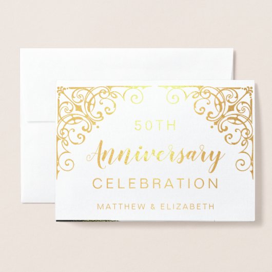 ゴールド箔 50周年パーティー招待状 箔カード (封筒付き正面)