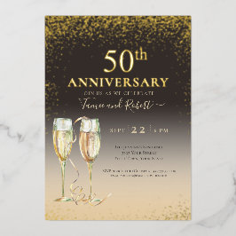 ゴールド箔 50周年 グリッター シャンパン 結婚記念日 箔招待状