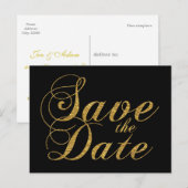 ゴールド箔 SAVE THE DATE ブラック 結婚式 はがき 案内ポストカード (正面/裏面)