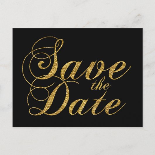 ゴールド箔 SAVE THE DATE ブラック 結婚式 はがき 案内ポストカード (正面)