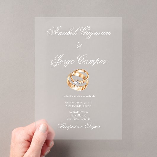 ゴールド結婚指輪アクリル結婚式  アクリル招待状 (インサイチュ (ポータブル))