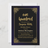 ゴールド縁取りサプライズ100歳誕生日ディナー 招待状 (正面)