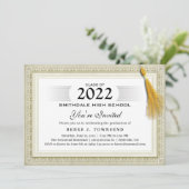 ゴールド縁飾りタッセル学位卒業パーティー招待状 招待状 (スタンド正面)