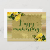 ゴールド背景の黄色のバラ ハッピーアニバーサリー ポストカード (正面/裏面)