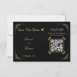 ゴールド装飾のクラシカルな結婚式RSVP(返信ハガキ)デザイン 出欠カード