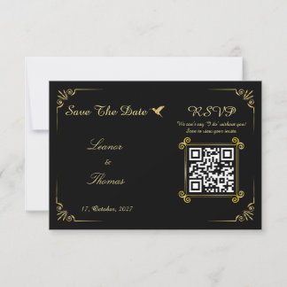 ゴールド装飾のクラシカルな結婚式RSVP(返信ハガキ)デザイン 出欠カード
