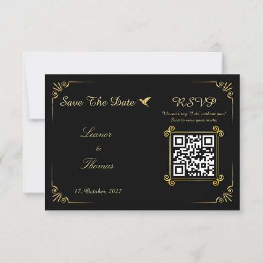 ゴールド装飾のクラシカルな結婚式RSVP（返信ハガキ）デザイン 出欠カード (正面)