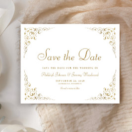 ゴールド装飾の植物モチーフフレーム付き Save The Date