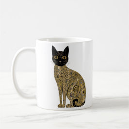 ゴールド装飾 グスタフ・クリムト風 ブラックキャットアート コーヒーマグカップ