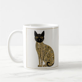 ゴールド装飾 グスタフ・クリムト風 ブラックキャットアート コーヒーマグカップ