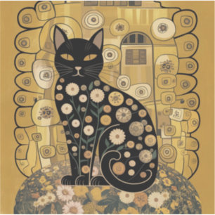 ゴールド装飾 グスタフ・クリムト風 ブラックキャットアート シール
