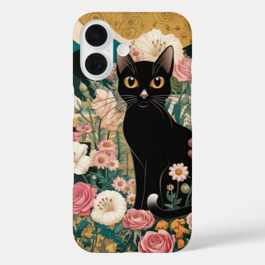 ゴールド装飾 グスタフ・クリムト風 ブラックキャットアート Case-Mate iPhoneケース (裏面)