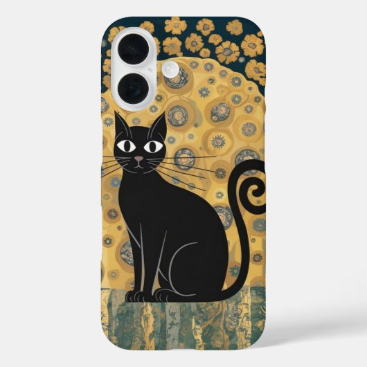 ゴールド装飾 グスタフ・クリムト風 ブラックキャットアート Case-Mate iPhoneケース (裏面)