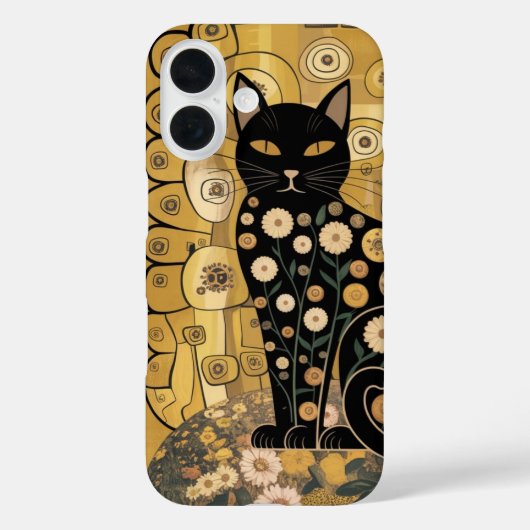 ゴールド装飾 グスタフ・クリムト風 ブラックキャットアート Case-Mate iPhoneケース (裏面)