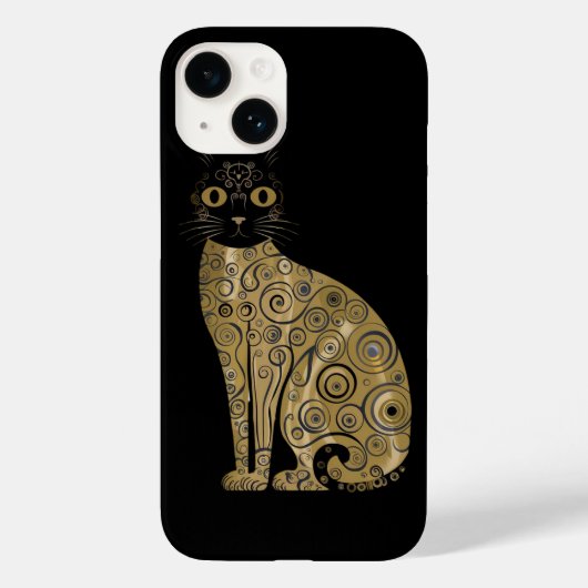 ゴールド装飾 グスタフ・クリムト風 ブラックキャットアート Case-Mate iPhoneケース (裏面)