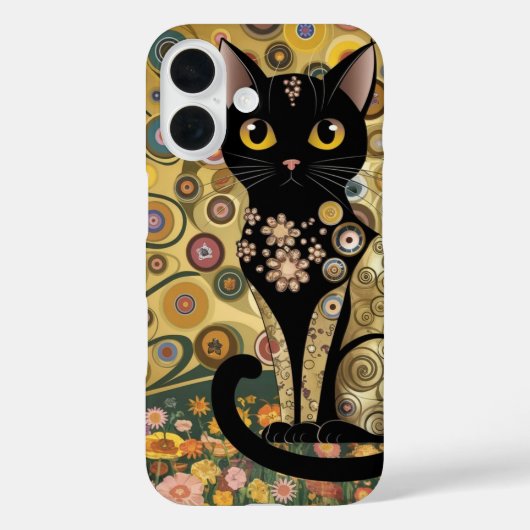 ゴールド装飾 グスタフ・クリムト風 ブラックキャットアート Case-Mate iPhoneケース (裏面)