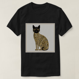 ゴールド装飾 グスタフ・クリムト風 ブラックキャットアート Tシャツ