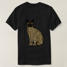 ゴールド装飾 グスタフ・クリムト風 ブラックキャットアート Tシャツ