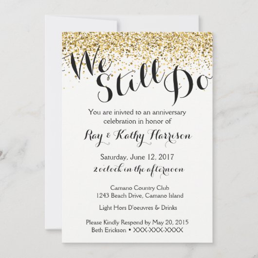 ゴールド輝く結婚記念日招待状 招待状 (正面)