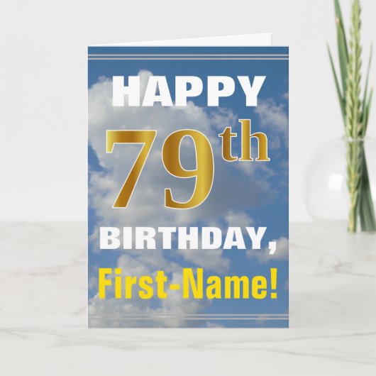 ゴールド風のクラウド空, 79歳の誕生日 + 名前 カード (正面)