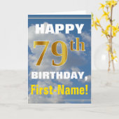 ゴールド風のクラウド空, 79歳の誕生日 + 名前 カード (黄色い花)