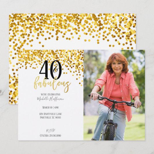 ゴールド40 & ファビュラス40歳の誕生日パーティー招待状 招待状 (正面/裏面)