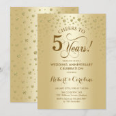 ゴールド5周年お祝い招待状 招待状 (正面/裏面)