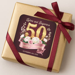 ゴールド50周年ウェディングローズラウレルリース スクエアシール