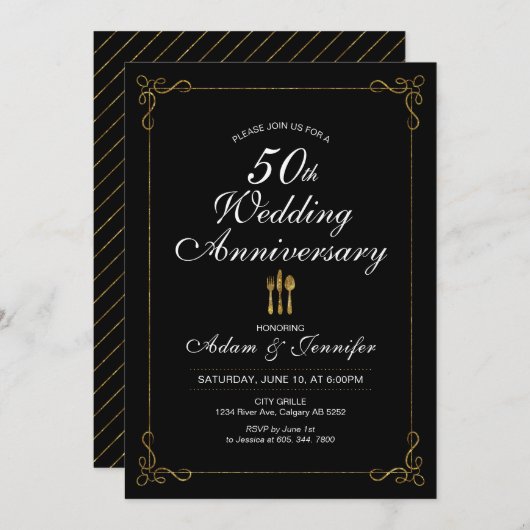 ゴールド50周年結婚式招待状カード 招待状 (正面/裏面)