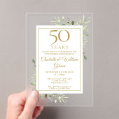 ゴールド50周年結婚記念日の水彩グリーン アクリル招待状 (インサイチュ (ポータブル))
