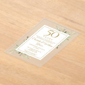 ゴールド50周年結婚記念日の水彩グリーン アクリル招待状 (レイダウン)