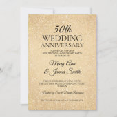 ゴールド50周年結婚記念日グリッター塗料のような外観 招待状 (正面)