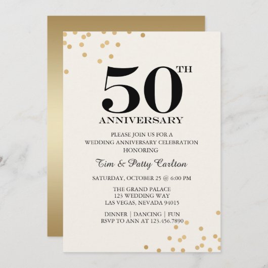 ゴールド50周年結婚記念日パーティーの招待状 招待状 (正面/裏面)