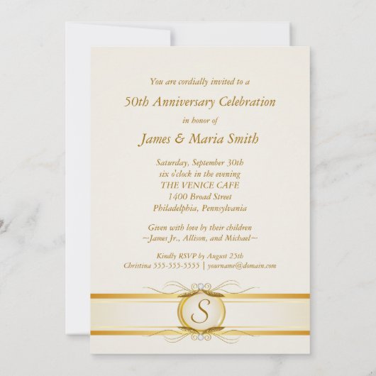 ゴールド50周年結婚記念日写真招待状 招待状 (裏面)