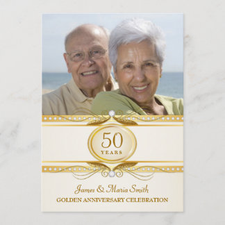 ゴールド50周年結婚記念日写真招待状 招待状